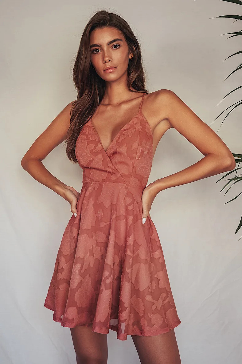 Days of Beauty Rose Pink Burnout Floral Skater Dress | Lulus (US)