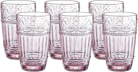 WHOLE HOUSEWARES | Glass Tumblers | Set of 6 Drinking Glasses | 11oz Embossed Design | Vintage Dr... | Amazon (US)