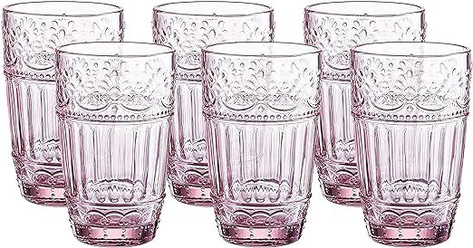 WHOLE HOUSEWARES | Glass Tumblers | Set of 6 Drinking Glasses | 11oz Embossed Design | Vintage Dr... | Amazon (US)
