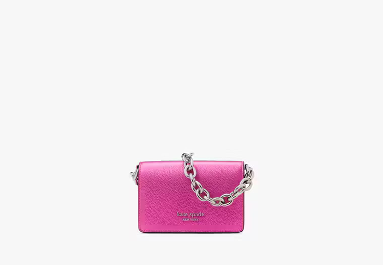 Natasha Metallic Pebbled Leather Chain Card Case Crossbody | Kate Spade (US)