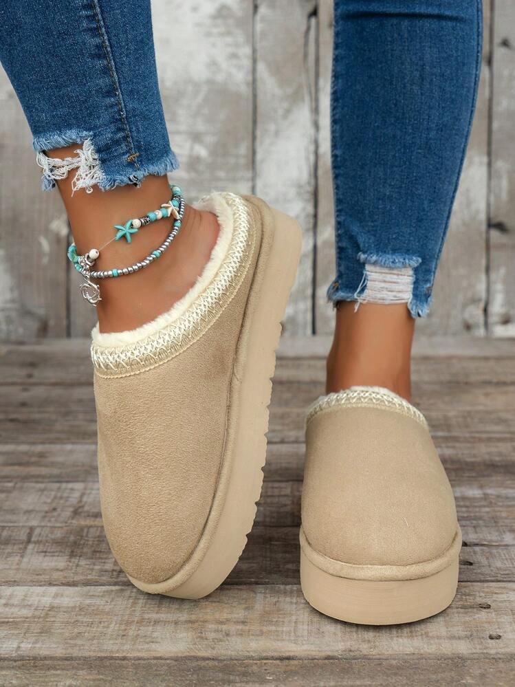 Fashion Plush Minimalistic Solid Color Indoor Outdoor Travel Vacation Slippers | SHEIN