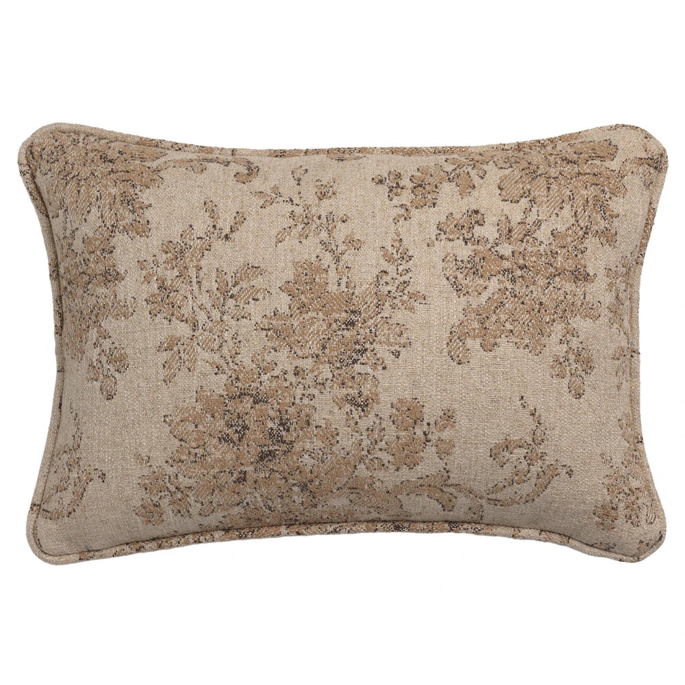 Elisha Updated Traditional Natural Damask Lumbar Pillow - 14x20 | Kathy Kuo Home