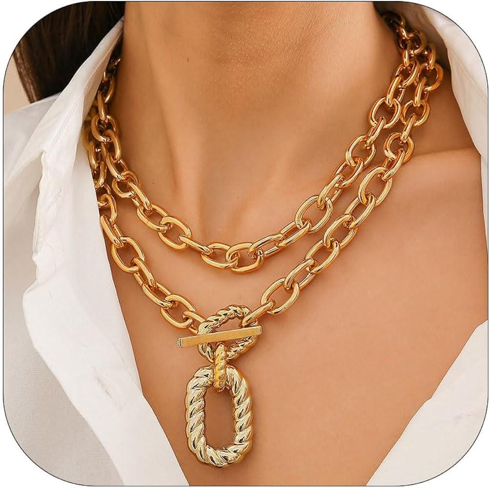 Harry and Henry Chunky Gold Toggle Necklace Trendy Silver Cuban Link Chain Choker Toggle Bar Clas... | Amazon (US)