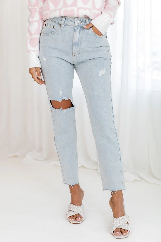 Harlow Light Wash Distressed Mom Jeans | Pink Lily