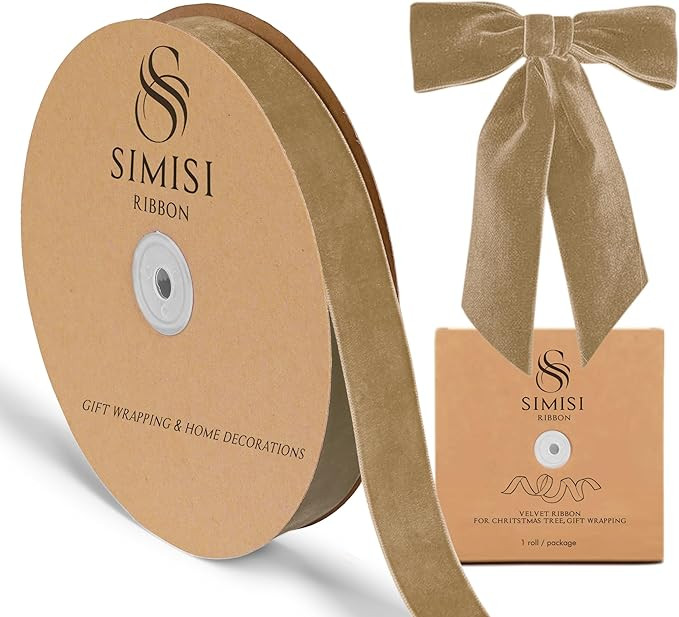 Khaki Velvet Ribbon 1'' 25 Yards for Christmas Tree, Gift Wrapping, Flower Bouquet, Wreath Decora... | Amazon (US)