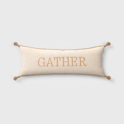 Oversized Gather Embroidered Lumbar Throw Pillow Cream - Threshold™ | Target