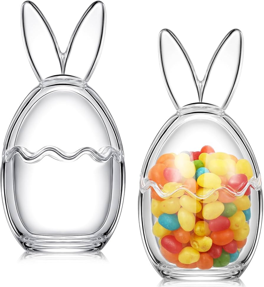 Chunful 2 Pcs Easter Glass Candy Jar, Bunny Ears Storage Egg Jars, Clear Decorative Food Containe... | Amazon (US)