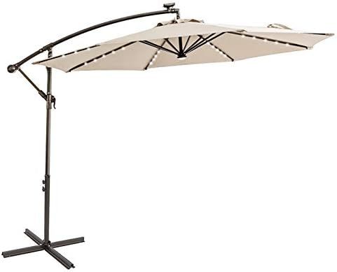 C-Hopetree 10 ft Offset Cantilever Outdoor Patio Umbrella with Solar LED Lights with Cross Base S... | Amazon (US)