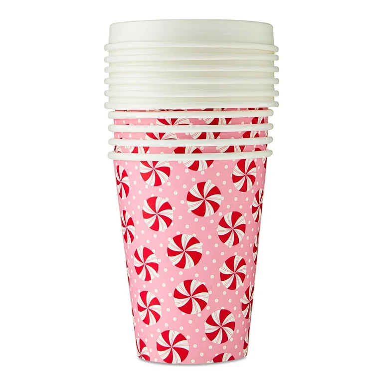 Christmas Candy Disposable Paper Hot Cups with Lids, Pink, 14 fl oz, 6 Count, by Holiday Time - W... | Walmart (US)