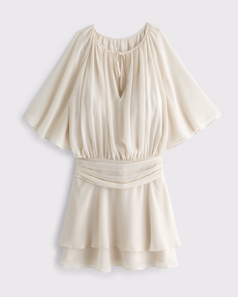 Women's Angel Sleeve Sheer Mini Dress | Women's New Arrivals | Abercrombie.com | Abercrombie & Fitch (US)