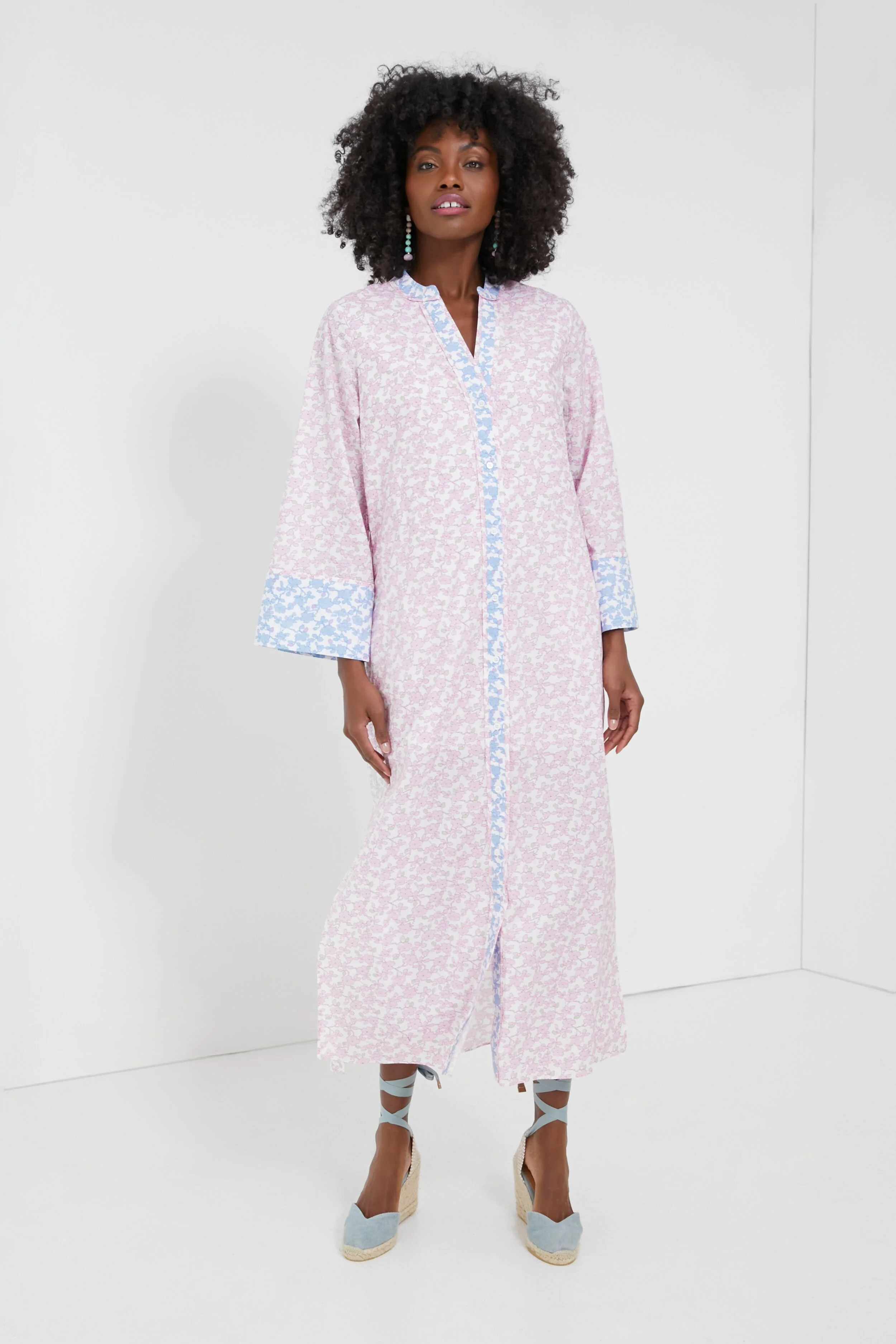 Lilac Floral Lyford Caftan with Blue Floral Trim | Tuckernuck (US)