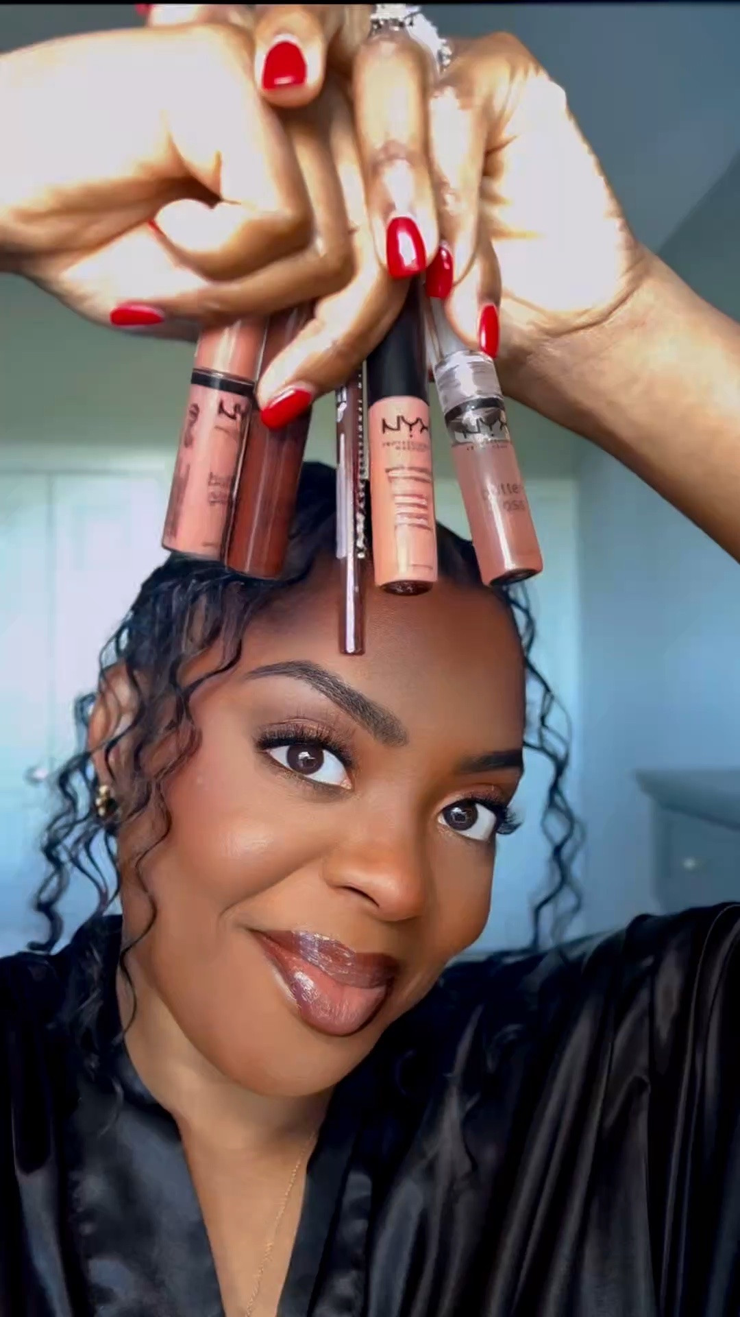 In this exact order:
1 NYX Line Loud Lip Pencil - Rebel Kind
2 NYX Butter Gloss - Lava Cake
3 NYX Soft Matte Lip Cream - Abu Dhabi
4 NYX Butter Gloss - Madeleine
5 Line it again with the NYX Butter Gloss - Lava Cake
6NYX Butter Gloss - Sugar Glass

I never knew I'd love the @NYX
Professional Makeup this much! I'm OBSESSED!

#LTKselfcare #LTKgrwm #LTKBeauty