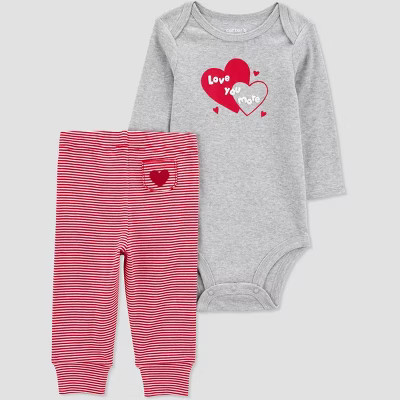 Carter's Just One You®️ Baby 2pc Striped Valentine's Day Love You More Top & Bottom Set - Red | Target