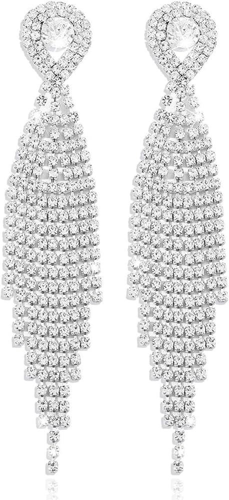 Rhinestone Earrings Dangling for Women Sparkly Silver Dangle Teardrop Earrings Girls Long Chandel... | Amazon (US)
