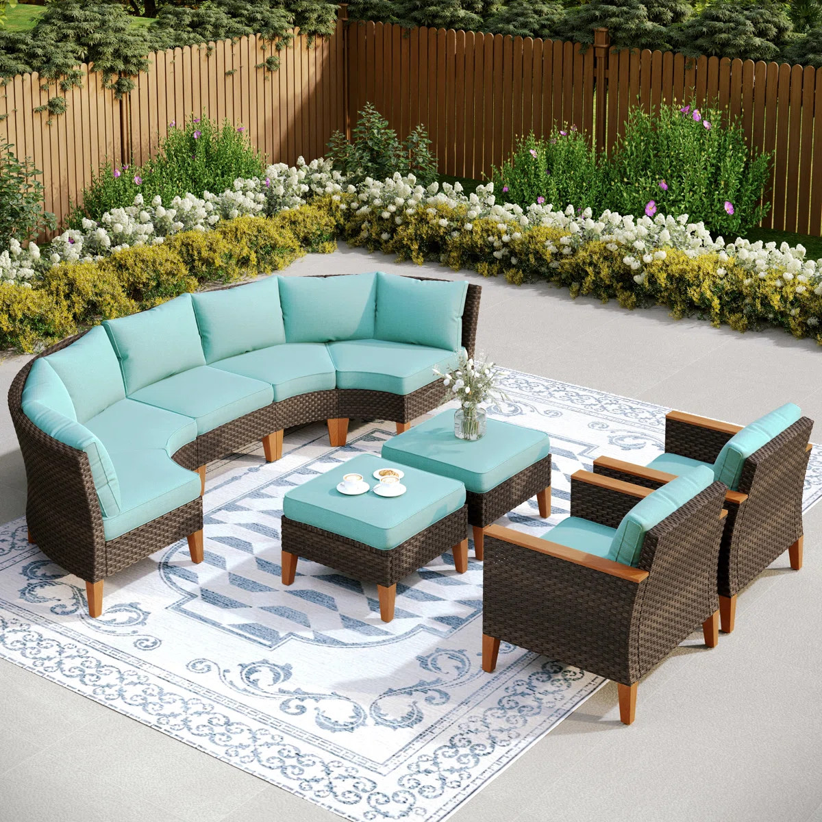 Argyri Wicker Outdoor Patio Conversation Furniture Sectional Set with Fire Pit Table | Wayfair North America