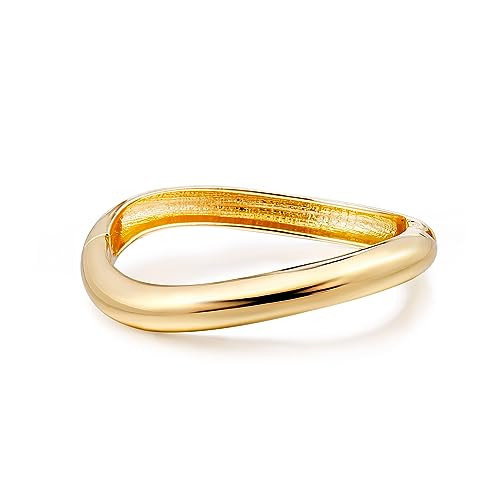 Elegance 11 designs Gold Cuff Bangle Bracelets For Women Chunky Trendy Hinged Cuff Open Wide Gold Bracelet Irregular Minimalist Jewelry Gift | Amazon (US)