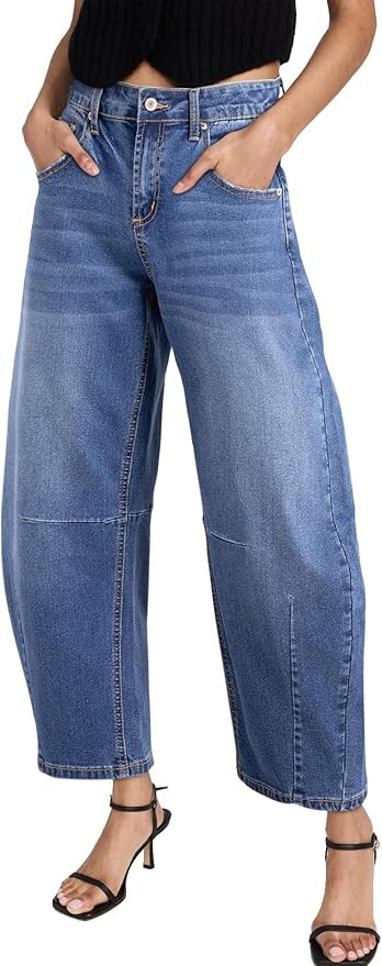 Sidefeel Women's Barrel Jeans Wide Leg Vintage Mid Rise Y2k Baggy Boyfriend Ankle Denim Pants | Amazon (US)