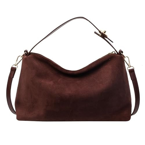 Ann Bully Leather Hobo Bags for Women Brown Suede Tote Bag Slouchy Suede Shoulder Purse with Adjustable Strap | Amazon (US)