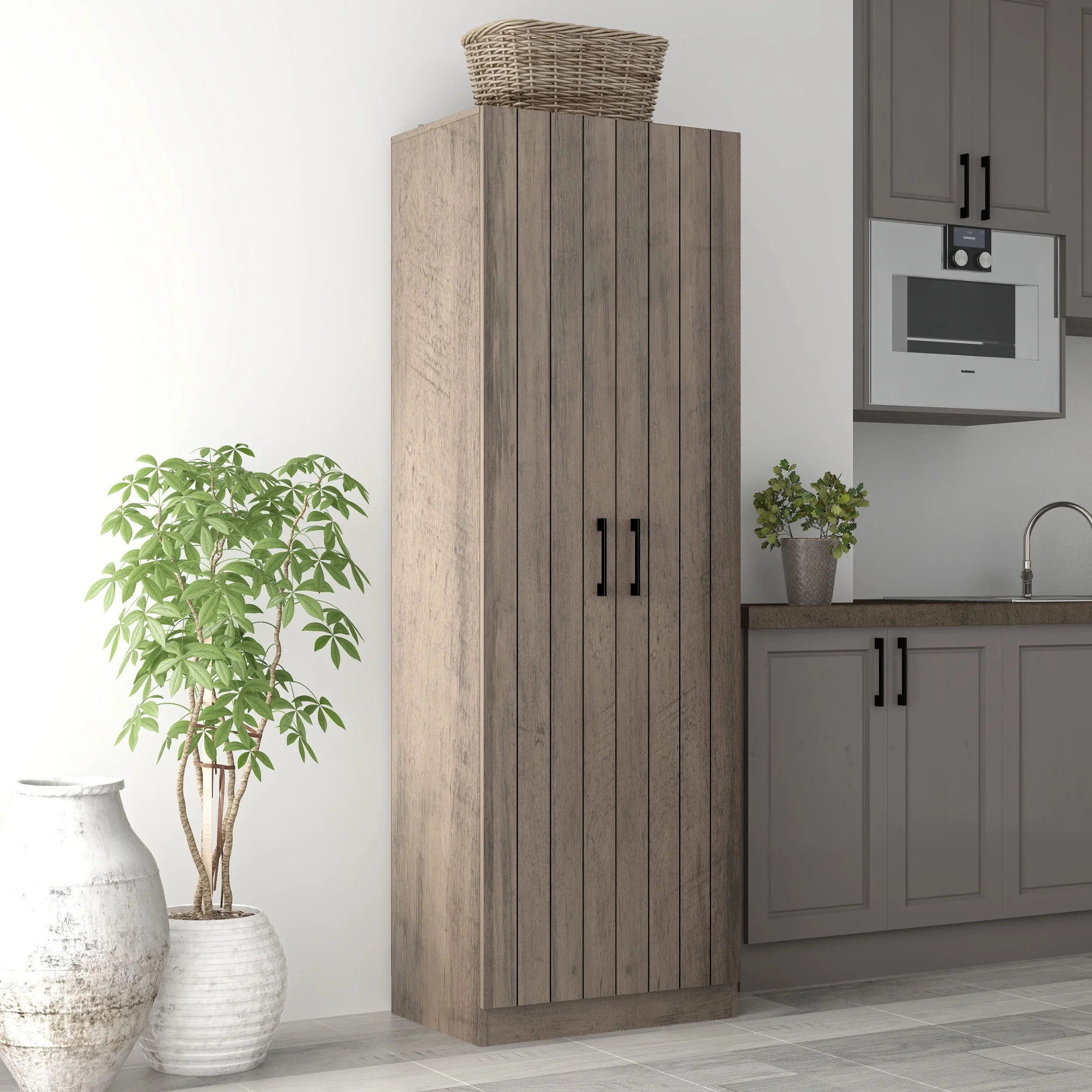 Woven Paths Lancaster Wood Kitchen Pantry with 2 Doors and 4 Shelves, Gray Oak | Walmart (US)