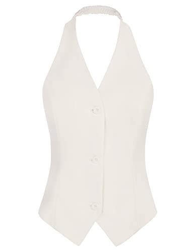 Belle Poque Women's Vintage Waistcoat Vest V-Neck Button Down Fashion Coat Vest White, XL | Amazon (US)