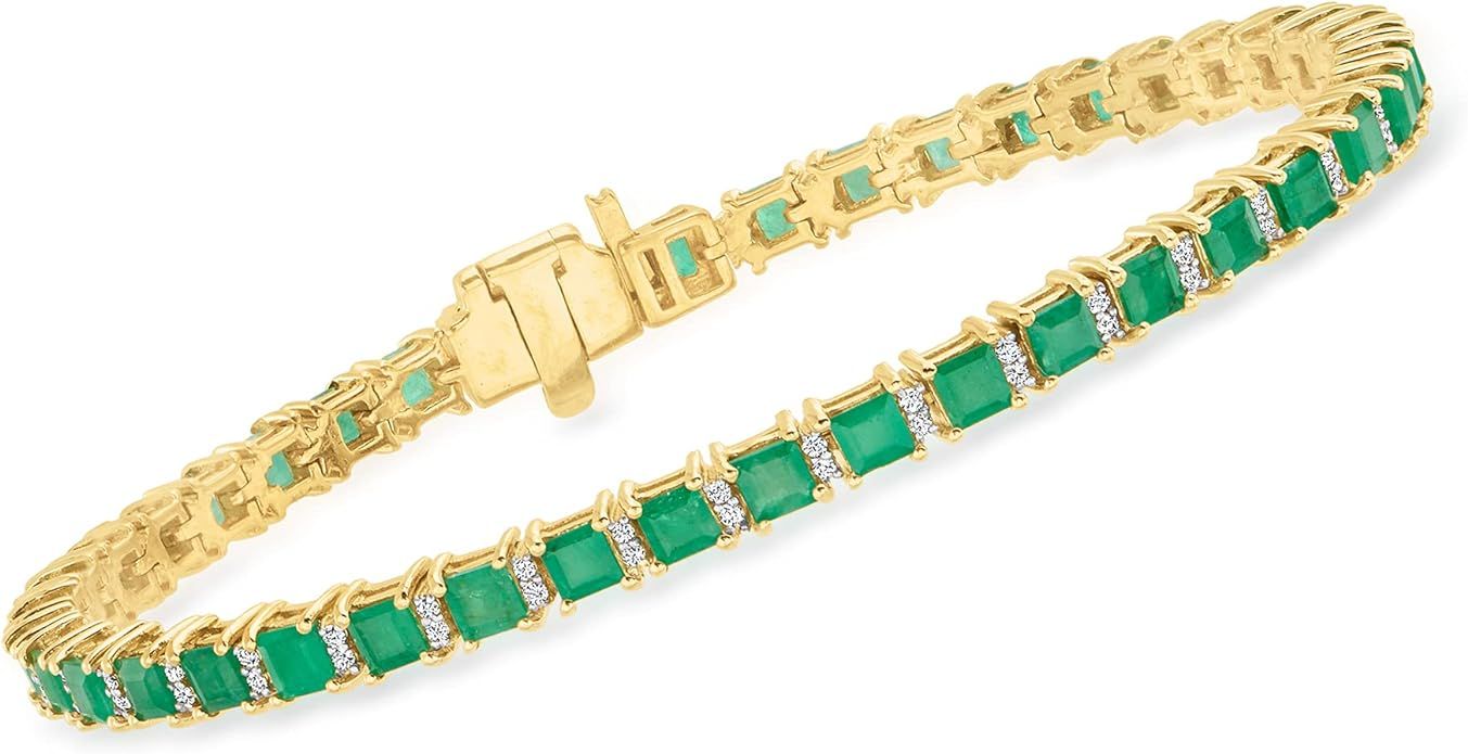 Ross-Simons 6.00 ct. t.w. Emerald and .50 ct. t.w. Diamond Tennis Bracelet in 18kt Gold Over Ster... | Amazon (US)