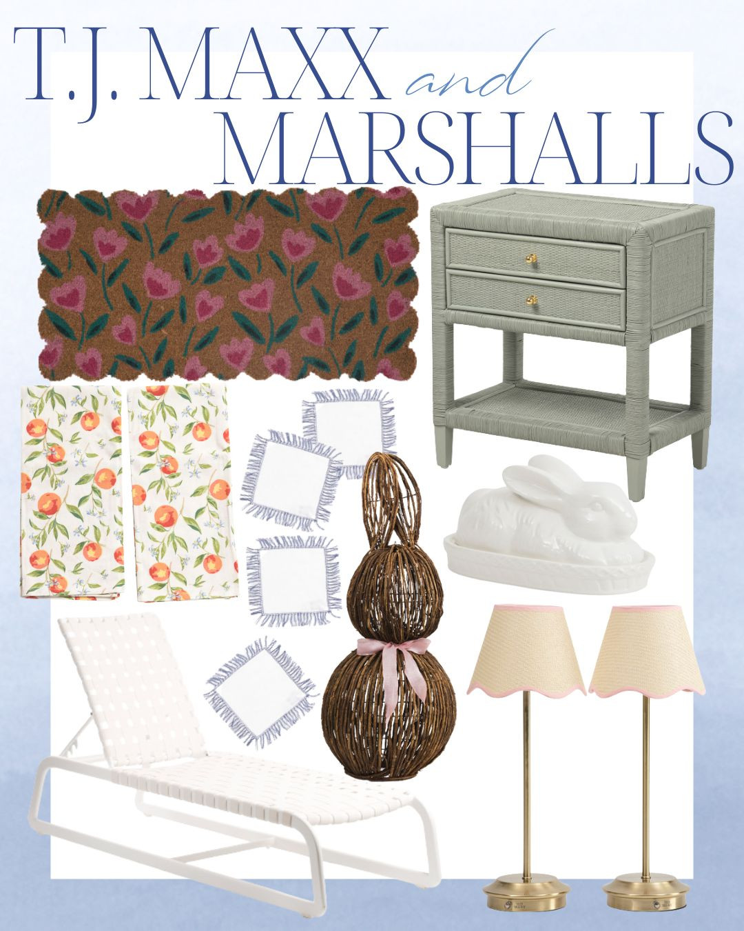 T.J. Maxx & Marshalls finds!

living room | bathroom | bedroom | home decor | home refresh | bedding | nursery | classic home | traditional home | blue and white | furniture | coffee table | southern home | coastal home | grandmillennial home | scalloped | woven | rattan | classic style | preppy style | grandmillennial decor | blue and white decor | classic home decor | traditional home | bedroom decor | bedroom furniture | dresser | blue chair | brass lamp | floor mirror | euro pillow | white bed | linen duvet | side table | rug | glassware | cups | plates | hosting | kitchen spring | sale picks | outdoor furniture | porch | beach | Lillian August | Karma Home | Ballard Designs
 

 #LTKHome