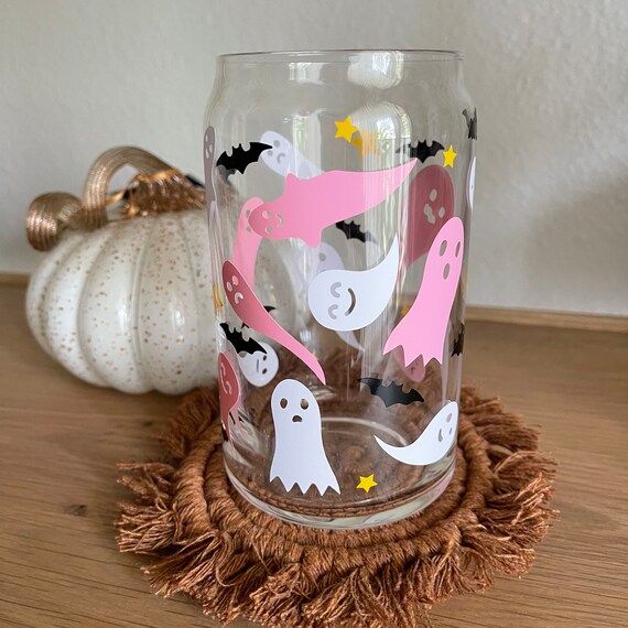 Pink Ghosts glass cup | Etsy | Etsy (US)