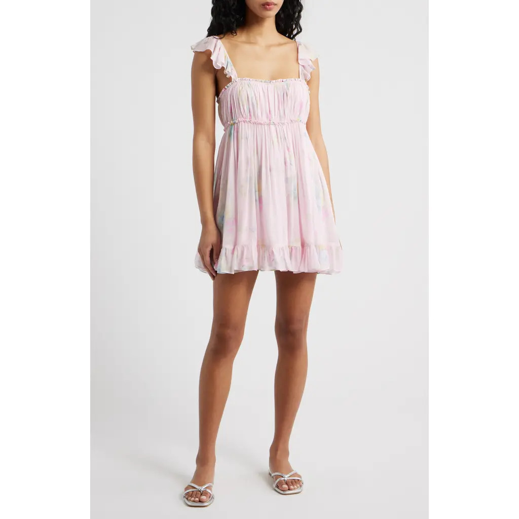 LoveShackFancy Zanira Babydoll Minidress in Rosy Trellis at Nordstrom, Size Large | Nordstrom