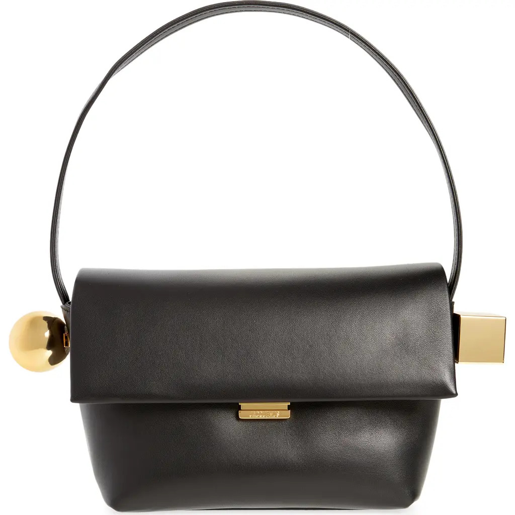 Jacquemus Le Rond Carré Leather Shoulder Bag in Black at Nordstrom | Nordstrom