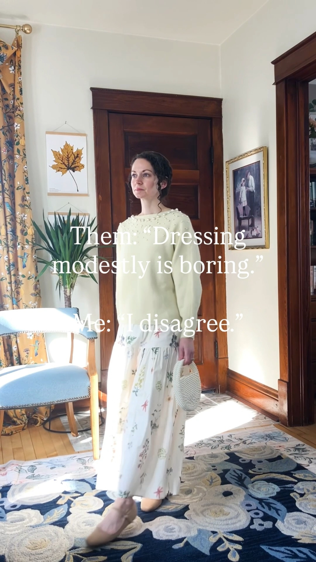 A beautiful butter yellow sweater and floral skirt!
Butter yellow sweater with pearls from Chicwish. 
Floral cotton skirt from @Chicwish 
Pearl bag from Chicwish. 
Nude Mary Jane flats from a local boutique, linking similar. 
Petite outfit. Modest outfit. Spring outfit. Classic outfit. Easter outfit. 

#LTKSeasonal #LTKdayinmylife #LTKOver40