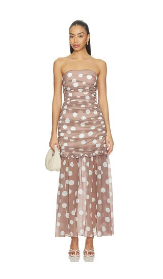 ELLIATT Sola Polkadot Strapless Gown in Brown. - size L | Revolve Clothing (Global)