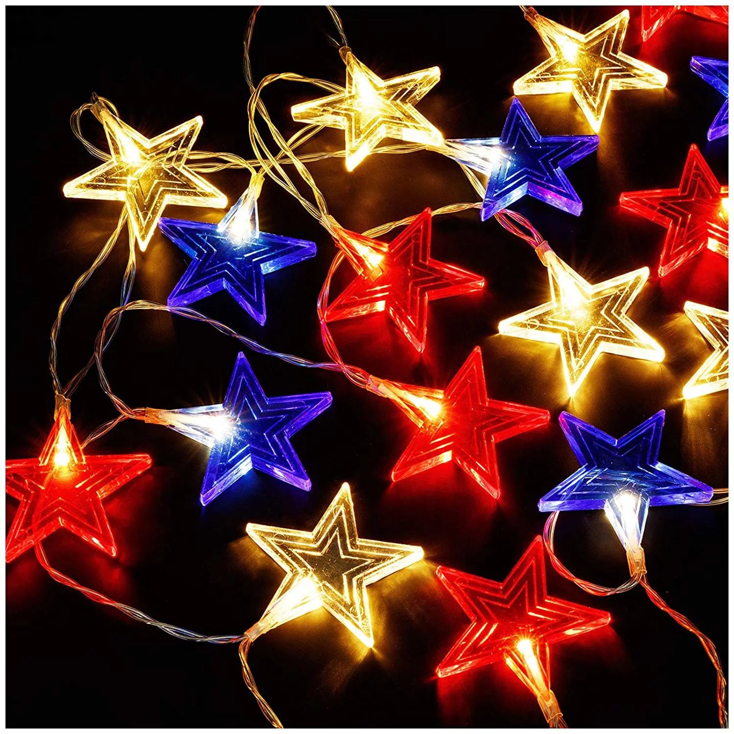 Star String Light, 9.8 ft/20 LEDs Battery Operated Red White Blue Lights Patriotic Decoration for... | Walmart (US)