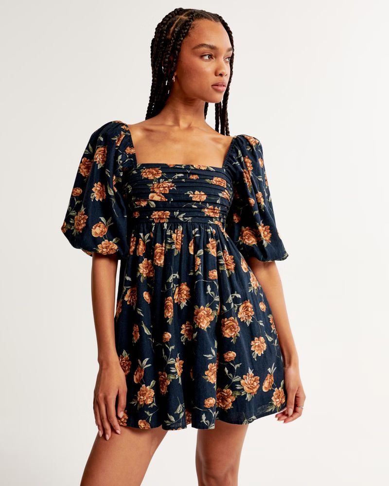 Emerson Linen-Blend Puff Sleeve Mini Dress | Abercrombie & Fitch (US)