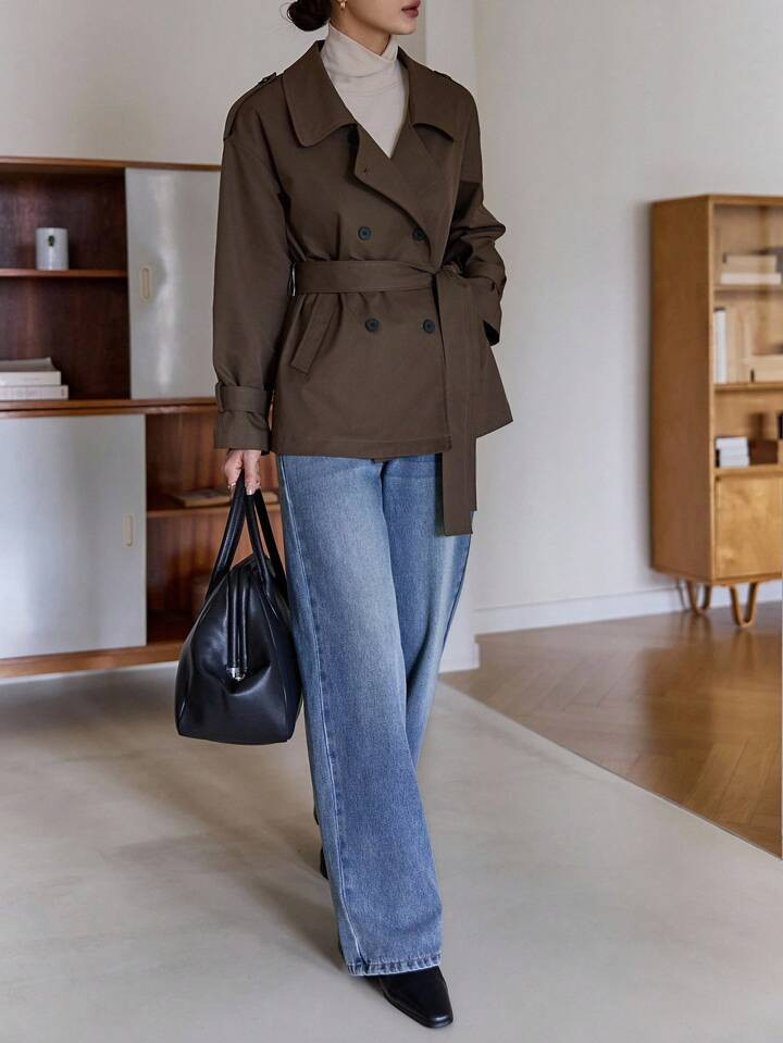 DAZY Cappotto Casual A Trench Con Cintura, Manica Corta, Collo A Bavero, Per Donna | SHEIN