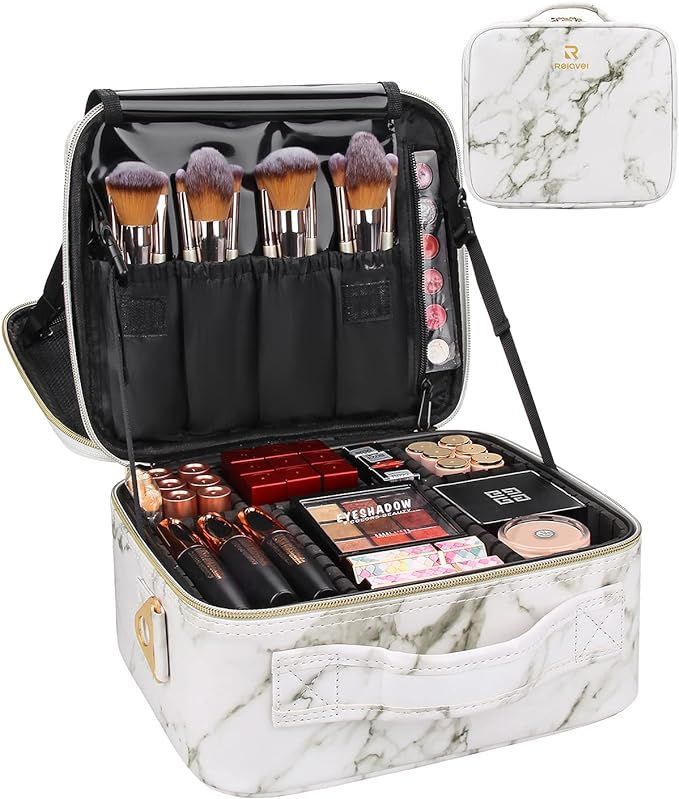 Makeup Bag, Makeup Case cosmetic bag makeup organizer bag Travel Makeup Bag Marble Makeup Train C... | Amazon (US)