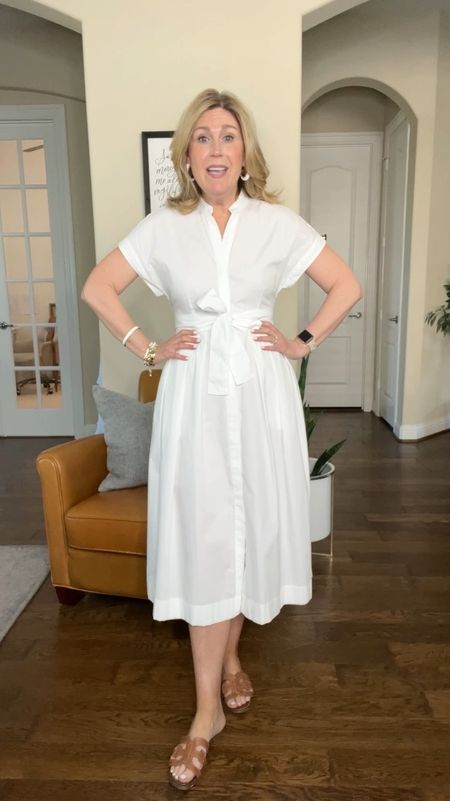 White poplin shirt dress. Has pockets and functional buttons down the front. Romantic and feminine. Runs slightly large. Also a black linen blend midi dress. Zips up the back fitted bodice. Runs slightly large. Currently on sale. 

#LTKSeasonal #LTKfindsunder100 #LTKVideo