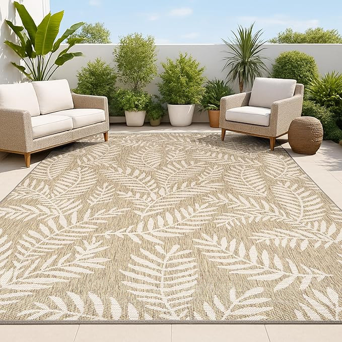 JONATHAN Y Palm Frond Indoor Outdoor Area Rug 8X10 Brown/Beige, Nevis for Backyard, Patio, Porch,... | Amazon (US)