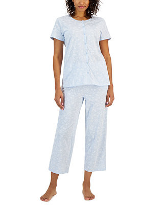 Women's 2-Piece Cotton Printed Cropped Pajama set | Macy's