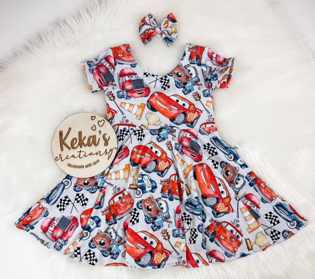 Cars Peplum Top/Dress and matching bow | Etsy (US)