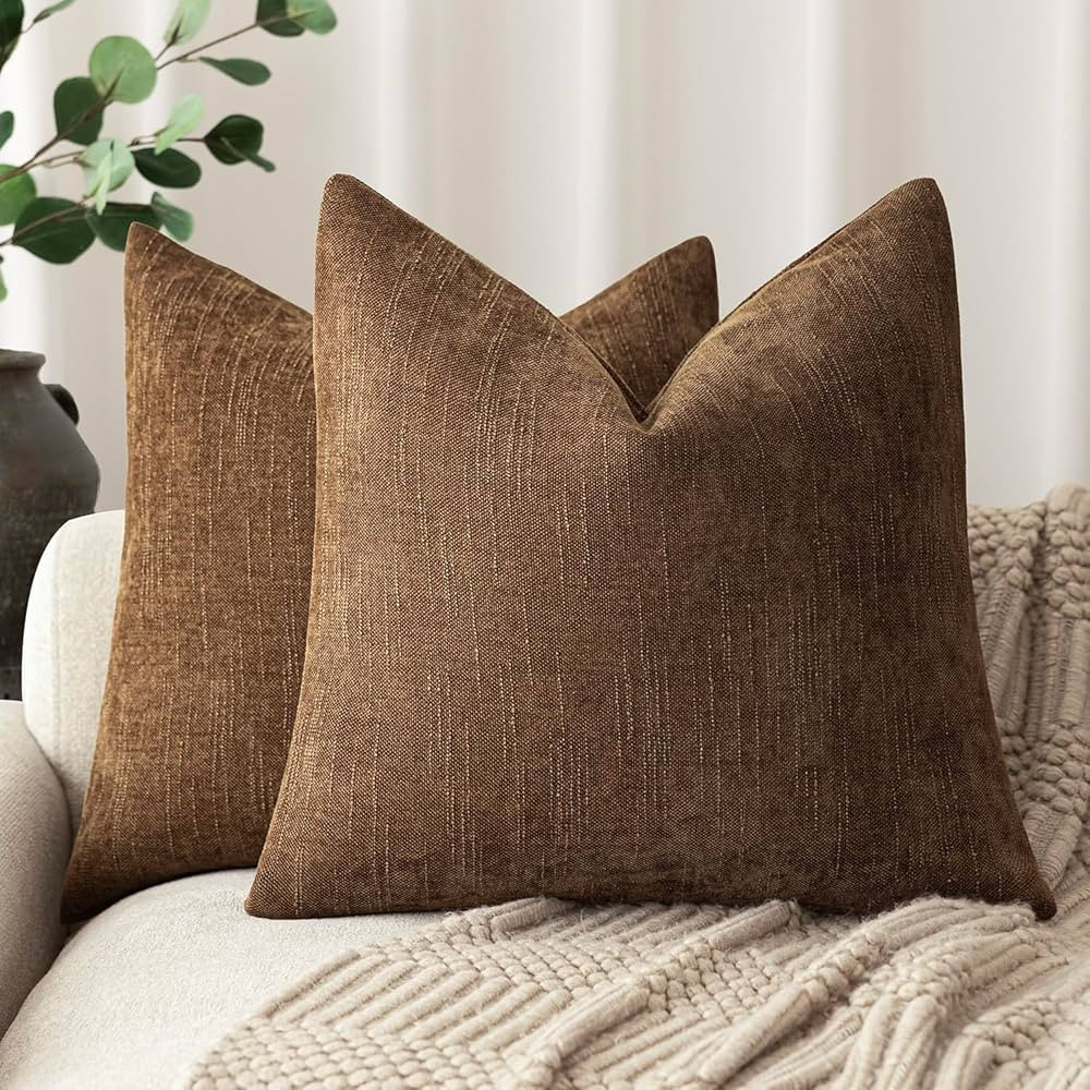 Foindtower Set of 2 Soft Textured Chenille Throw Decorative Pillow Covers Square Accent Solid Cus... | Amazon (US)