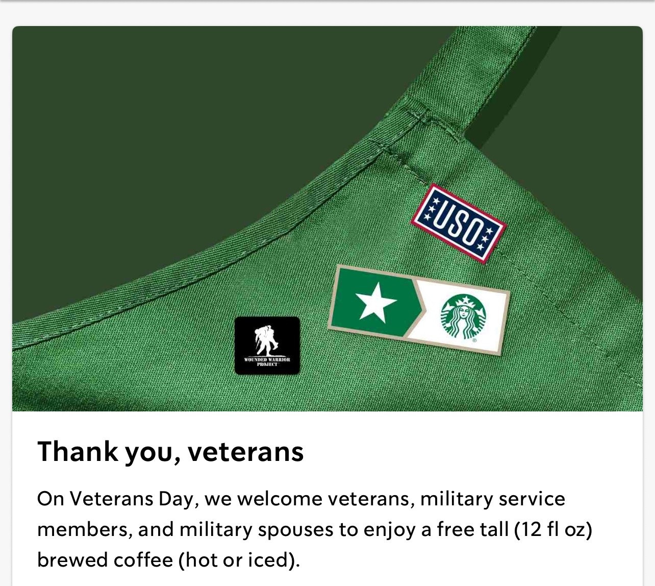 For #VeteransDay - Veterans can receive a complimentary #coffee at #Starbucks ! Check Starbucks.com for details 

#LTKSaleAlert