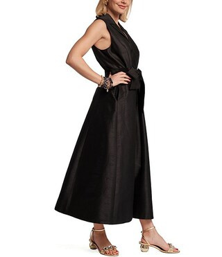 Lucia Dupioni V-Neck Sleeveless Tie Waist Dress | Dillard's