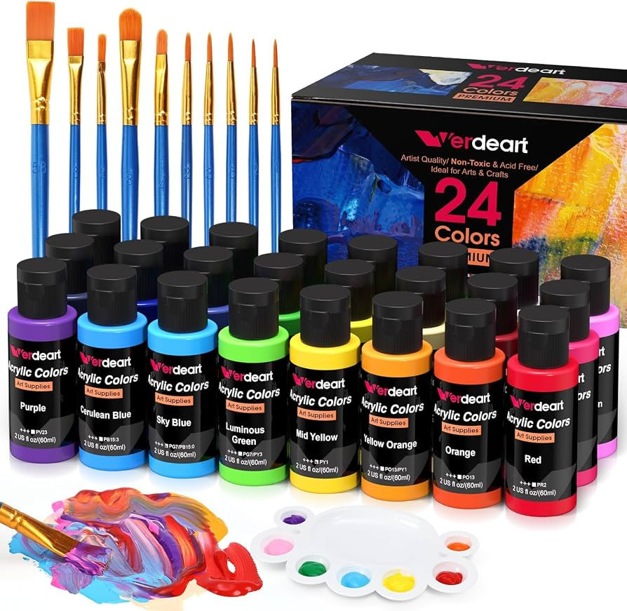 Acrylic Paint Set - 24 Colors 2 oz/59 ml Acrylic Paints for Professional Artists with 10 Brushes ... | Amazon (US)