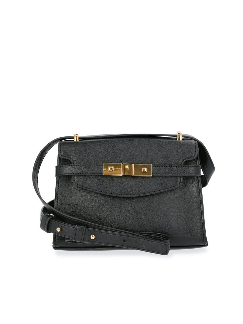 Time and Tru Women's Faux Leather Rosa Crossbody Bag, Black | Walmart (US)