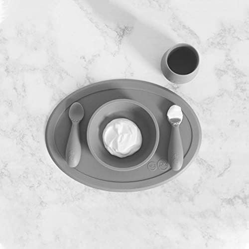 ezpz Tiny Collection Set (Gray) - 100% Silicone Cup, Spoon & Bowl with Built-in Placemat for First F | Amazon (US)