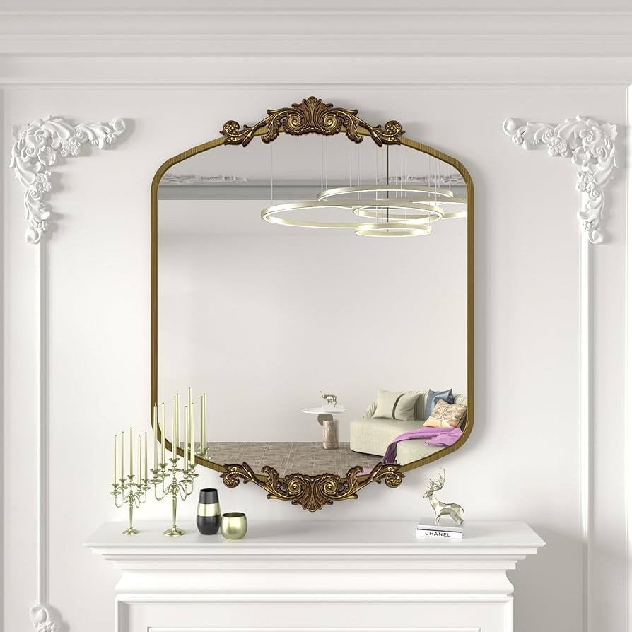 Gold Vintage Mirror 40x 32, Arched Antique Mirror for Wall, Metal Frame Arch Baroque Mirror for B... | Amazon (US)