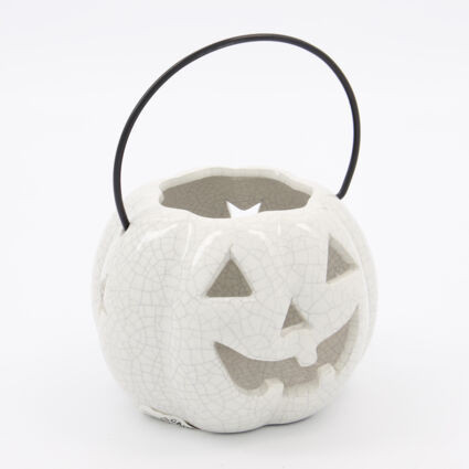 White Ceramic Pumpkin Tealight Holder 10x13cm | TK Maxx