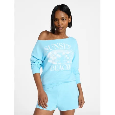 No Boundaries Off Shoulder Sweatshirt with Long Sleeves Women’s Sizes XXS-4X | Walmart (US)