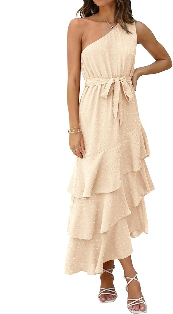 PRETTYGARDEN Women's Summer Floral Sundress Casual One Shoulder Tiered Ruffle Flowy Midi Beach Bo... | Amazon (US)