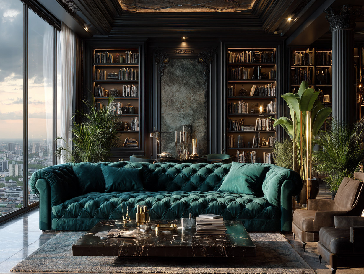 The Yin & Yang Look Decor: High-rise living gives you something rare: abundant sunlight during the day. The best way to create contrast — and drama — is to pair that natural brightness with deep, moody interiors.

The Yin & Yang Look starts with a bold dark sofa: navy, forest green, charcoal, or deep teal. Surround it with rich, dark furniture — black marble tables, espresso-stained wood, deep leather chairs. The contrast between the natural light (yang) and the dark interior palette (yin) creates a visual tension that feels modern and powerful.

This look is particularly striking for a bachelor’s pad, but it also suits anyone who loves atmospheric, design-forward spaces. Because the daylight does the heavy lifting, dark interiors feel sophisticated rather than heavy.

Styling notes for vertical living:

Choose one oversized plant with glossy leaves to bring life to the darker palette.

Add metallic accents sparingly — brass, antique gold, or blackened steel.

Keep lines clean; this style thrives in simplicity and shadow. 

 #LTKHome